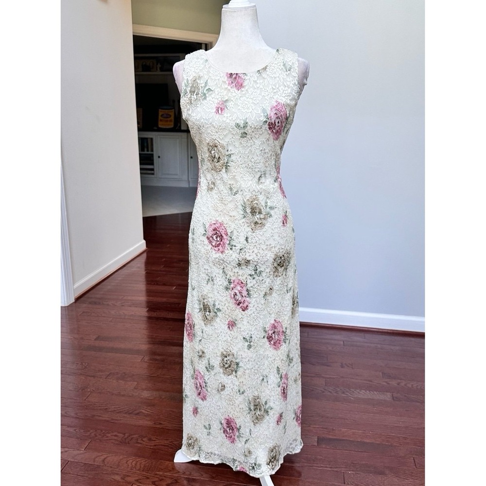 Vintage‎ Y2K 2000s DressBarn CottageCore Valley Girl Coquette Floral Maxi Dress - Picture 10 of 11